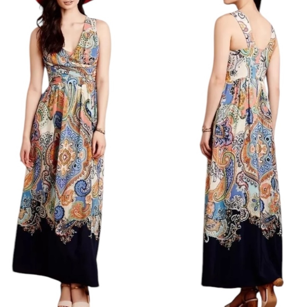 LN Anthropologie Maeve Vizcaya Paisley Print Draped  Maxi Slip Dress - 6
